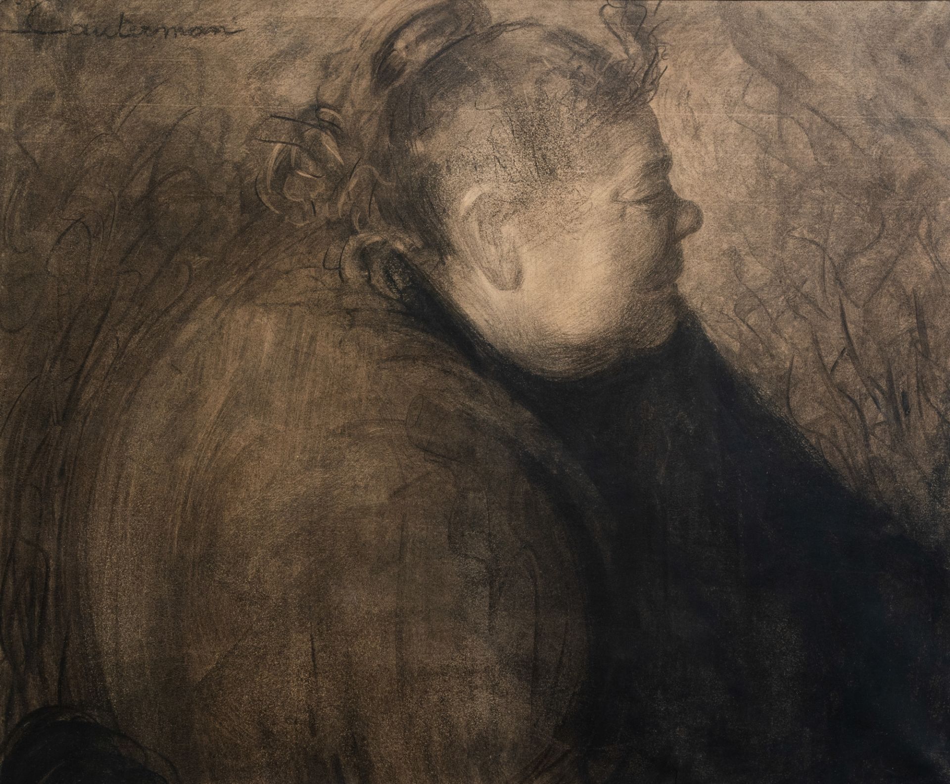 Cecile Cauterman (1882-1957): A folk figure, charcoal on paper