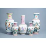 Five various Chinese famille rose vases, 20th C.