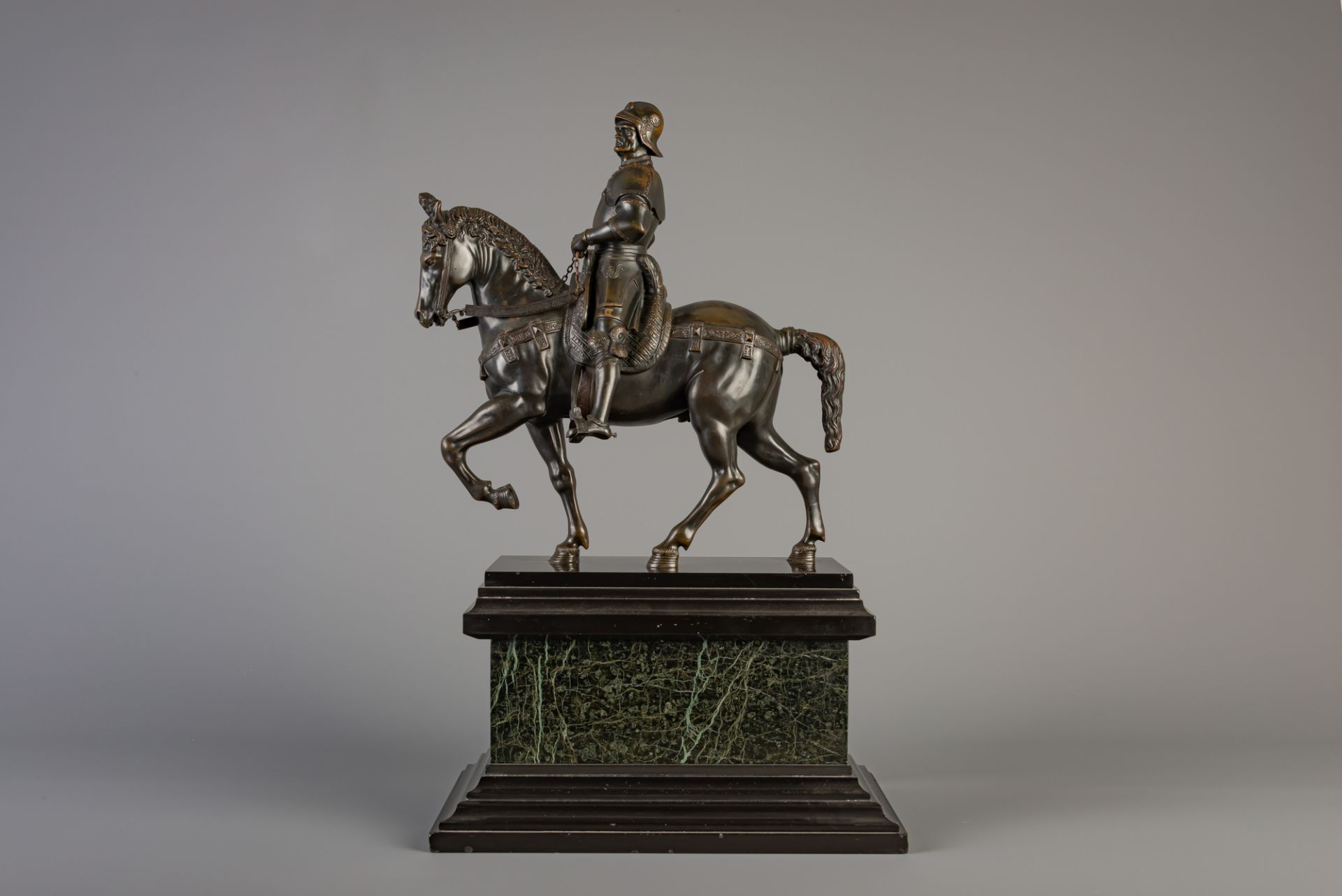 After Andrea del Verrocchio (1435-1488): The equestrian statue of Bartolomeo Colleoni, patinated bro