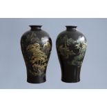 A pair of large Chinese Shen ShaoÕan type decorated lacquer vases, 20th C.