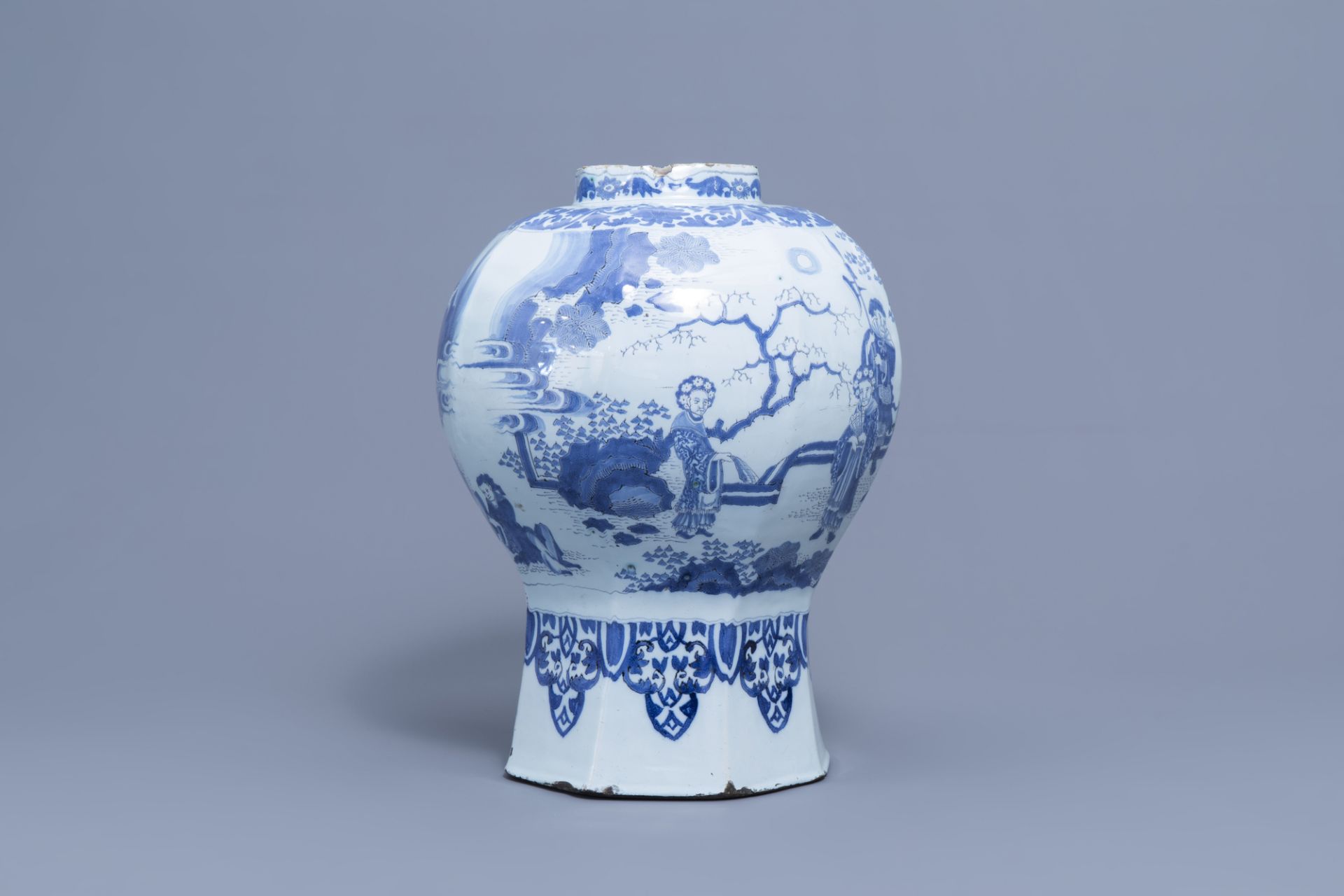 A large Dutch Delft blue and white 'chinoiserie' baluster vase, 17th C. - Image 2 of 6