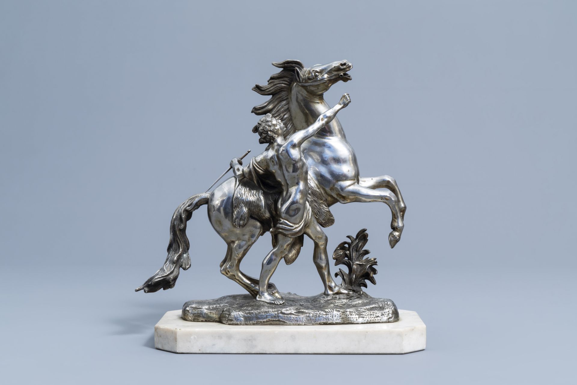 French school, after Guillaume Coustou the Elder (1677-1746): A Marly horse, silver plated bronze on - Image 3 of 9