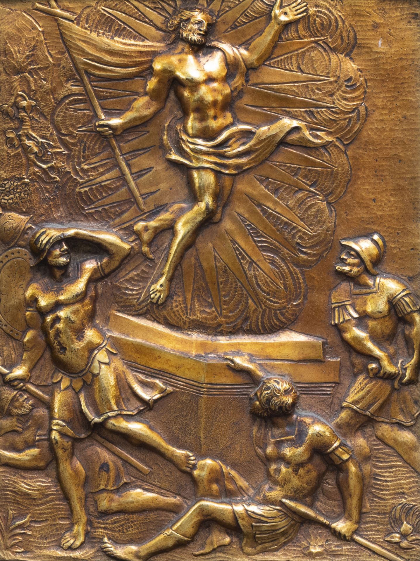An Italian gilt brass 'Resurrection of Christ' plaque, 17th C.
