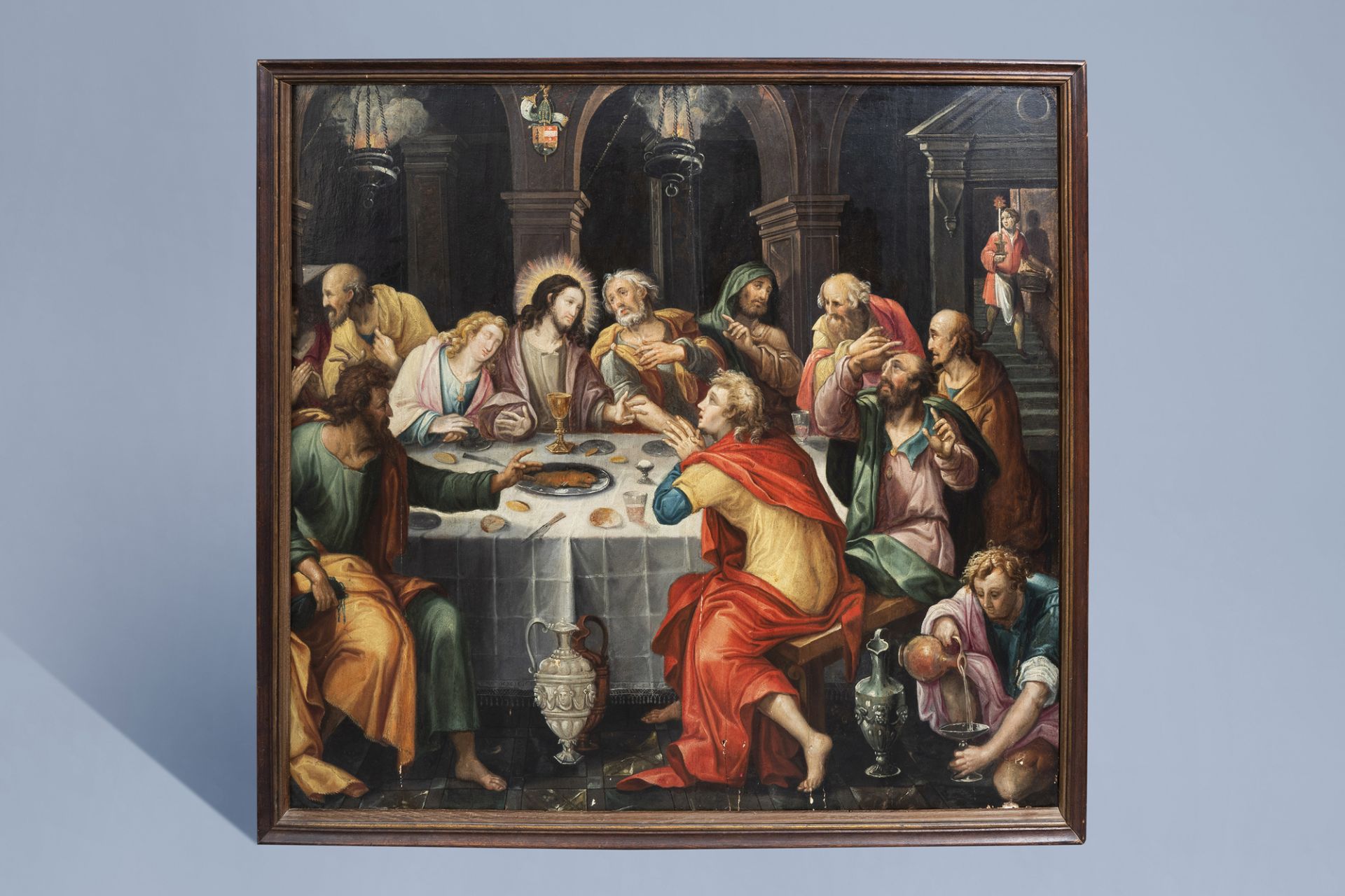 Flemish school: The Last Supper, oil on panel, 17th C. - Image 2 of 9