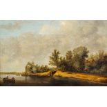 Dutch school, follower of Jan van Goyen (1596-1656): A river landscape with fisherman, oil on panel,