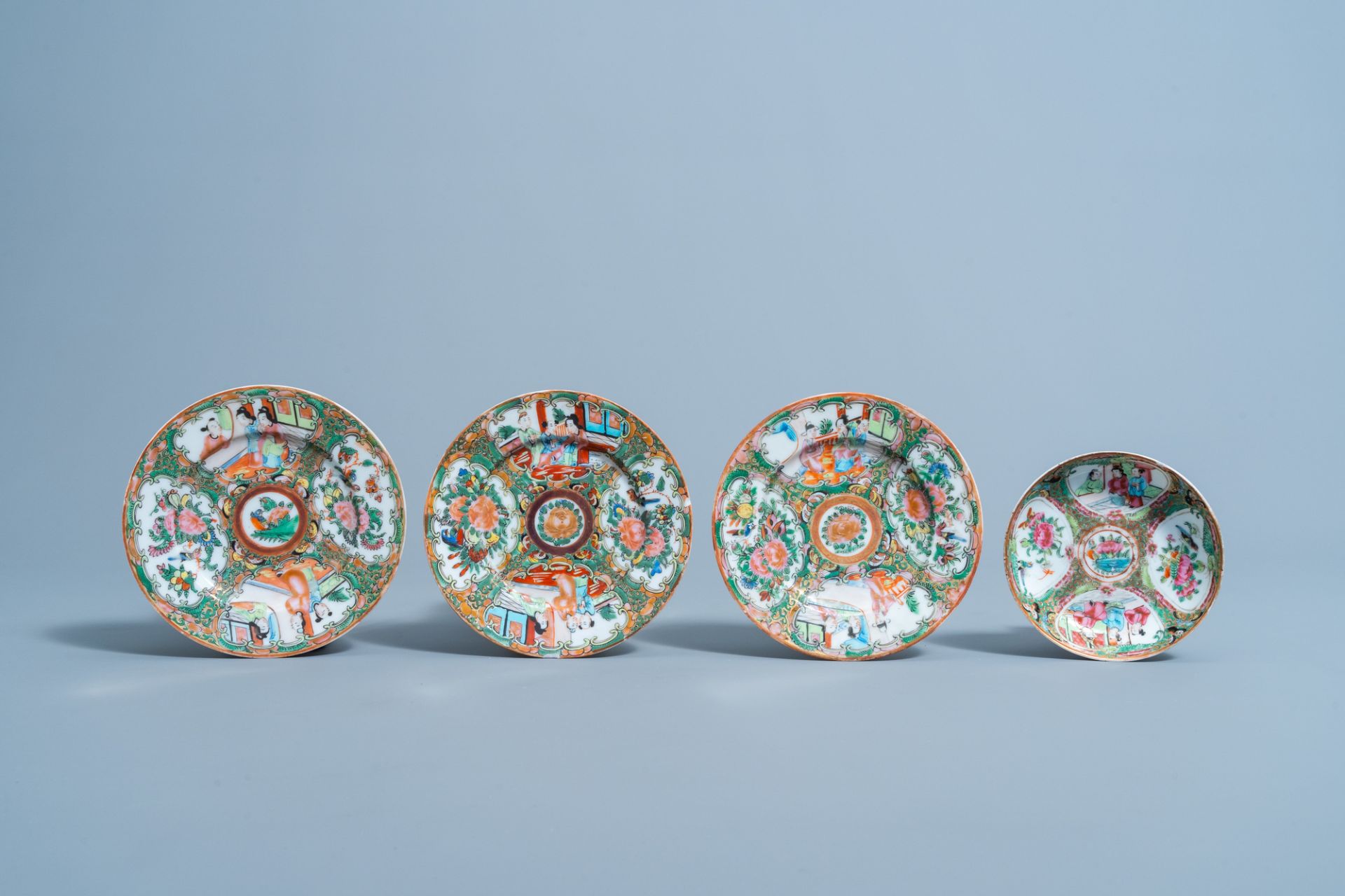 Ten various Chinese Canton famille rose plates and saucers, 19th/20th C. - Image 6 of 7