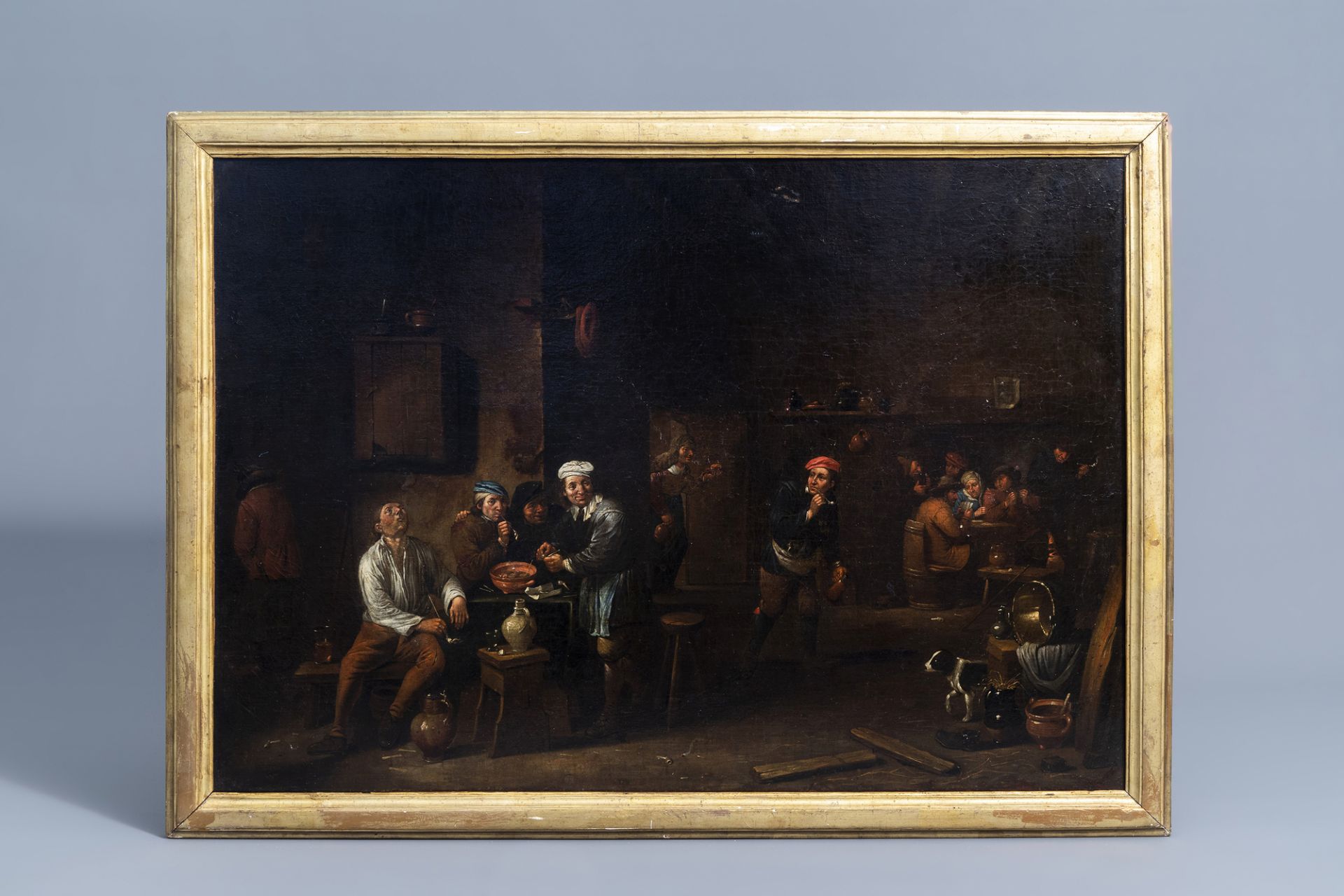 Victor Mahu (1647-1700): Peasants making merry at an inn, oil on canvas - Image 2 of 6
