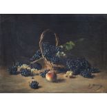 Leon Marie Benoit (19th/20th C., in the manner of): Still life with grapes and a peach, oil on canva