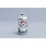 A Chinese blue, white and underglaze red 'dragons' snuff bottle, Yongle mark, 19th/20th C.