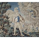 An impressive tapestry with Menelaus, Paris and Aphrodite, presumably Aubusson, France, 17th C.
