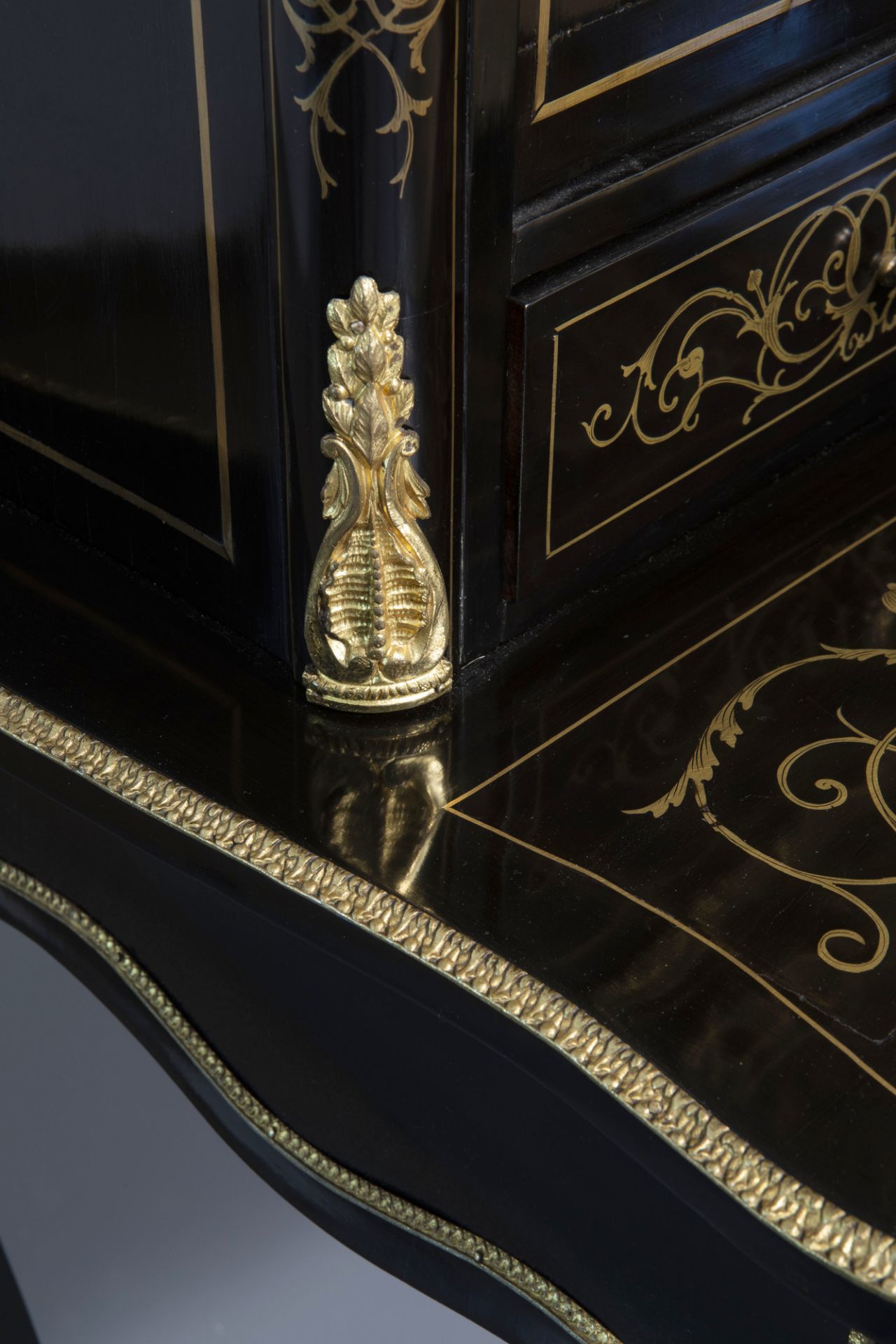 A French ebonised wooden brass inlaid and gilt bronze mounted bonheur du jour, Napoleon III, 19th/20 - Image 10 of 23