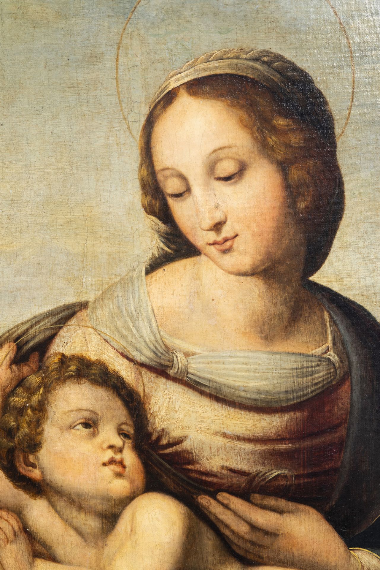 Italian school, after Raffaello Sanzio (Raphael, 1483-1520): Madonna and Child, oil on canvas, 18th/ - Image 4 of 5