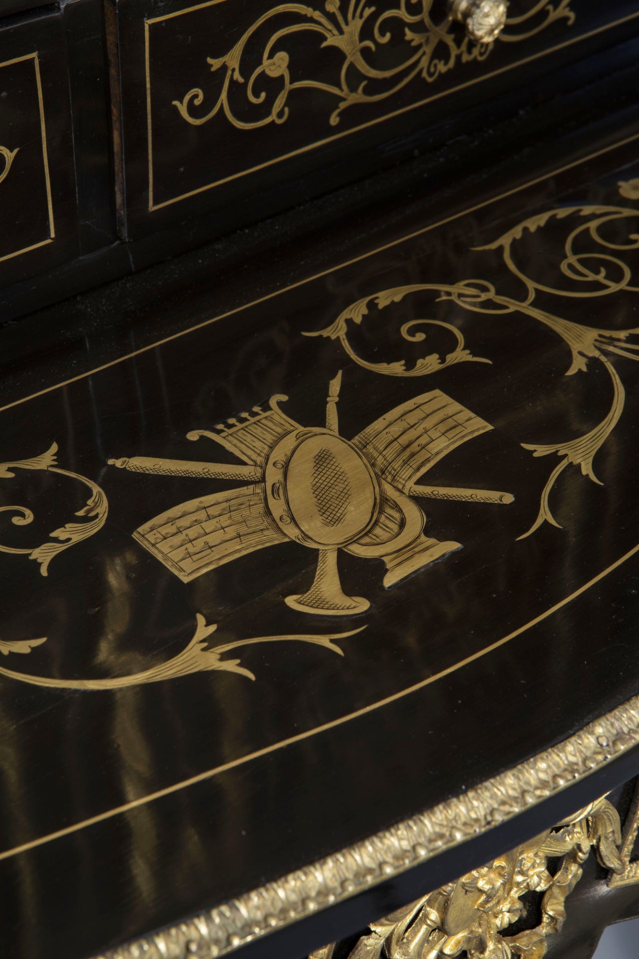 A French ebonised wooden brass inlaid and gilt bronze mounted bonheur du jour, Napoleon III, 19th/20 - Image 13 of 23