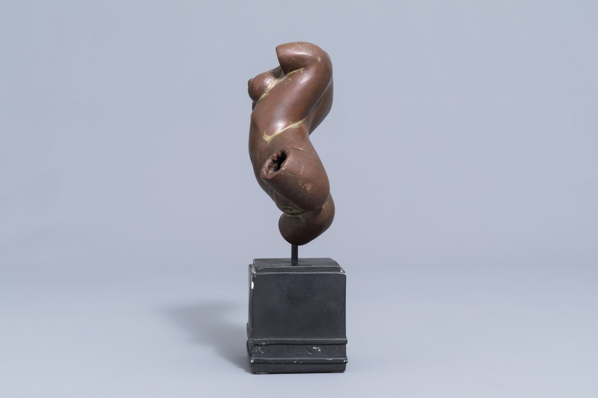 An Indian patinated copper fertility figure with text, 20th C. - Image 5 of 8