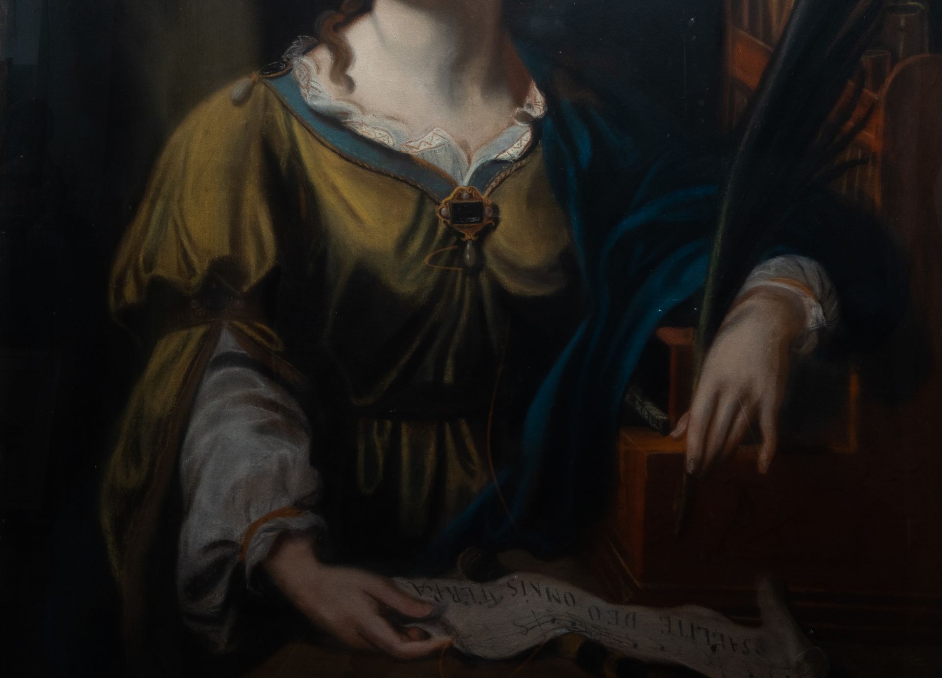 Illegibly signed, after Simon Vouet (1590-1649): Saint Cecilia, pastel on paper marouflated on canva - Image 5 of 7