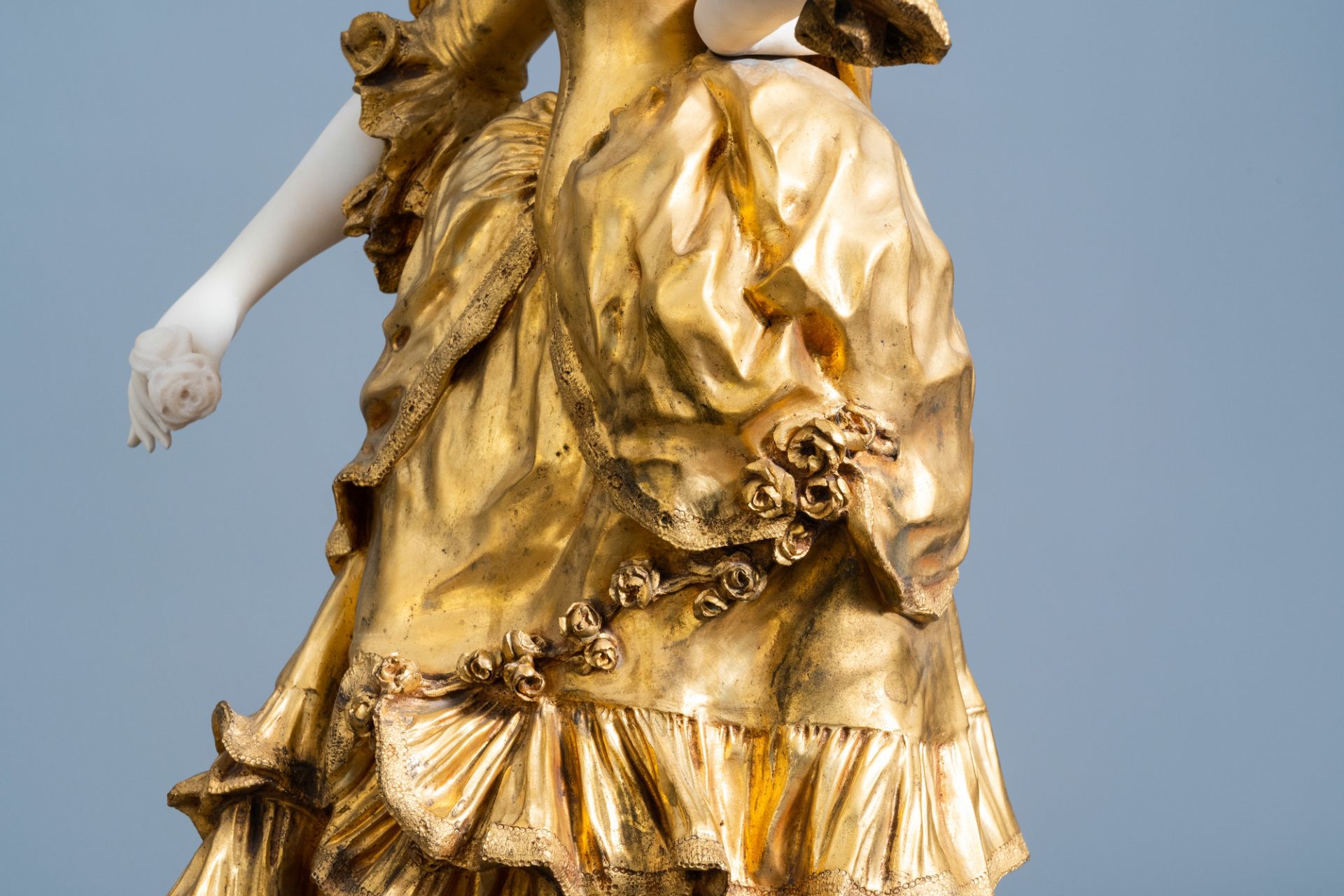 Affortunato Gory (act. 1895/1925): A dancing lady with a flower in her hand, marble and gilt bronze, - Image 8 of 11