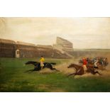 Roland Bauduin (19th C.): The horse race, oil on canvas