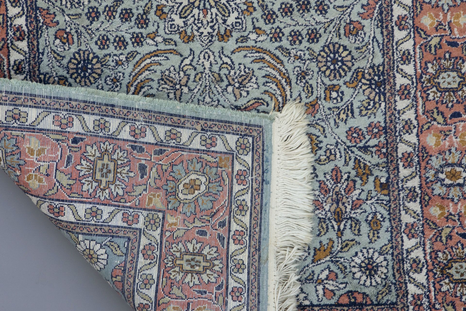 Two Oriental rugs with floral design, silk on cotton, 20th C. - Image 3 of 4