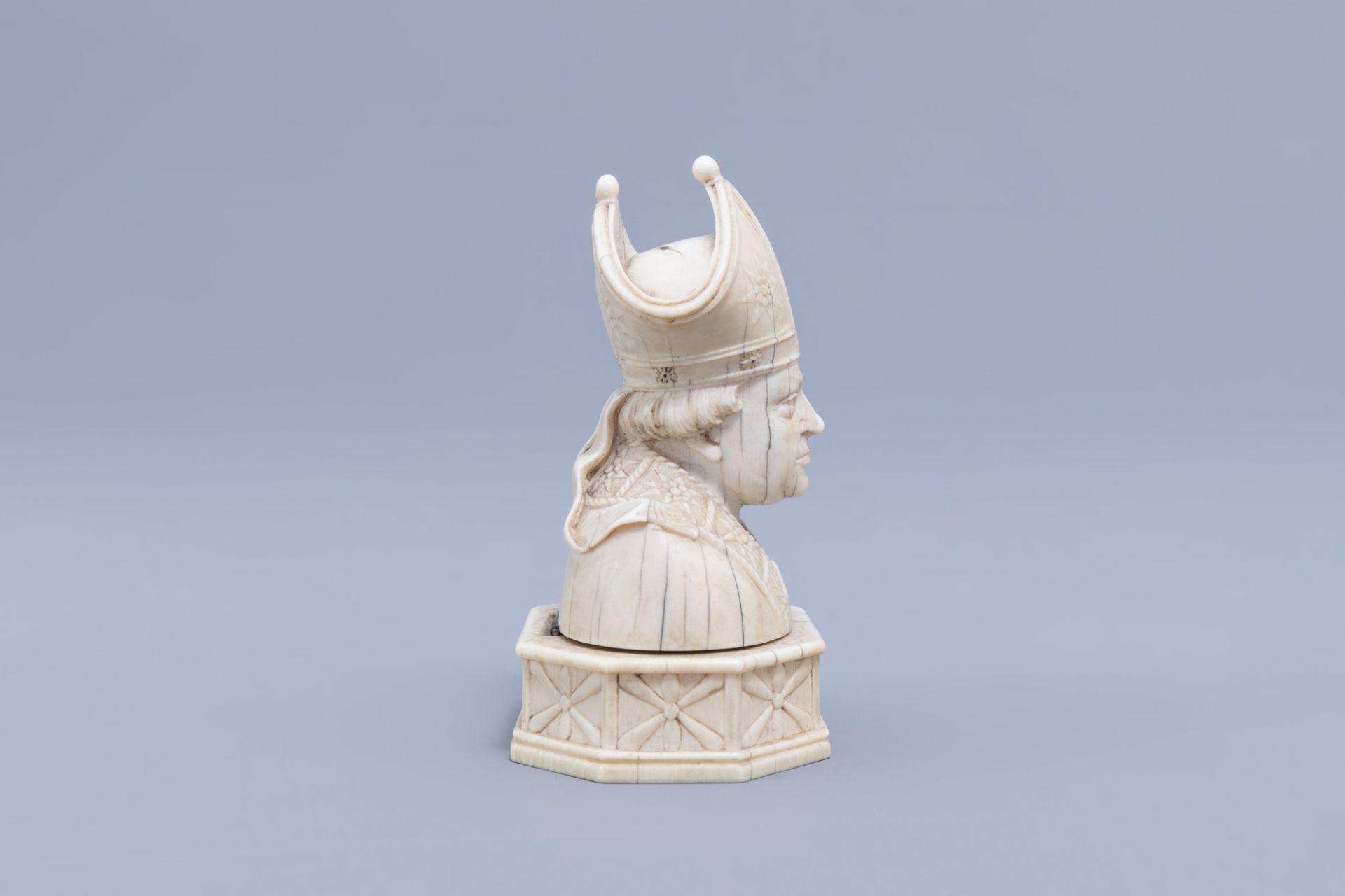 A French carved ivory bishop bust shaped reliquary, Dieppe, 19th C. - Image 5 of 11