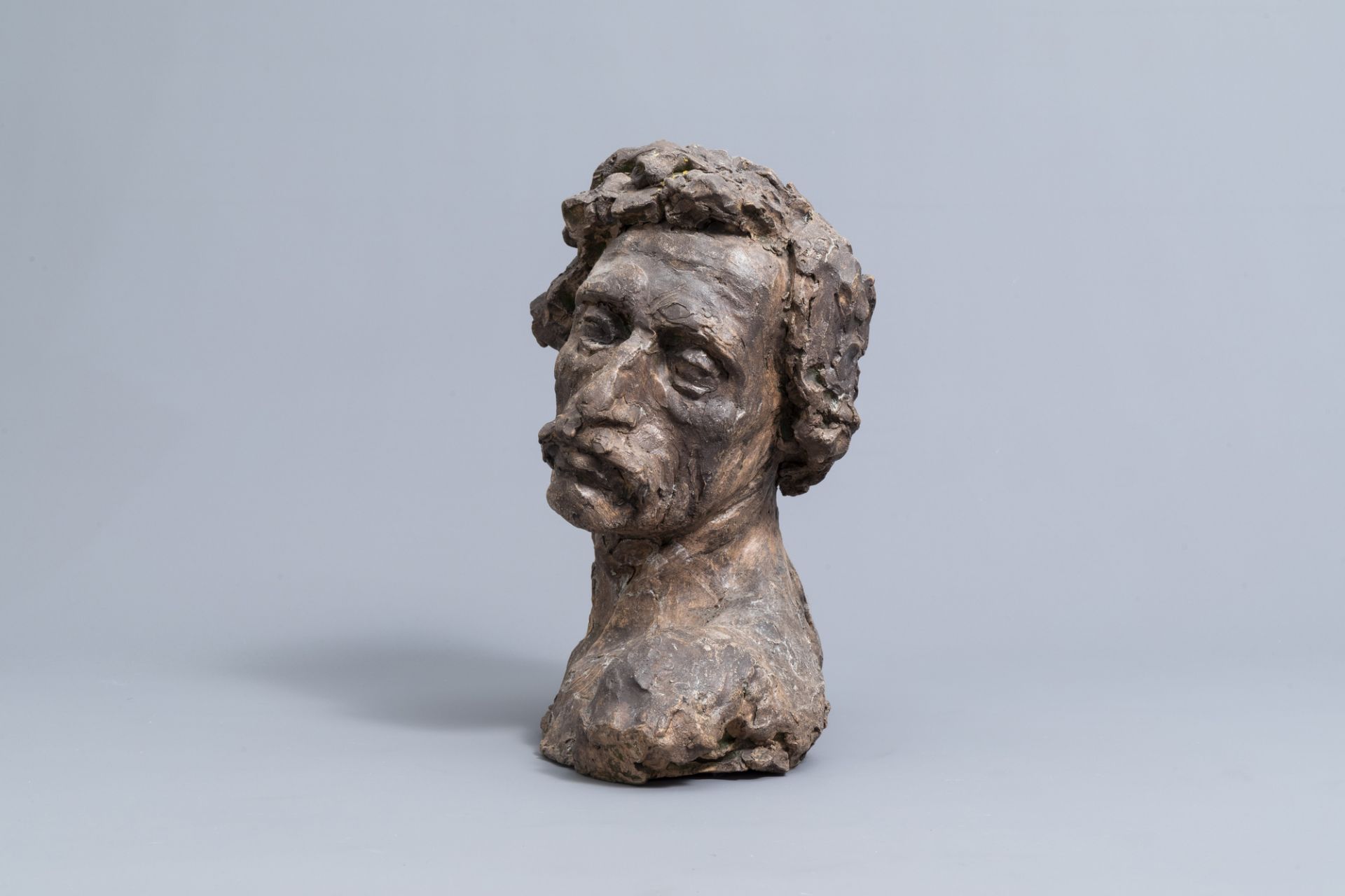 Belgian or French school: Portrait bust of a man, patinated terracotta, 20th C. - Image 5 of 7