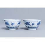 Two Chinese blue and white bowls with cranes and peaches, Ming