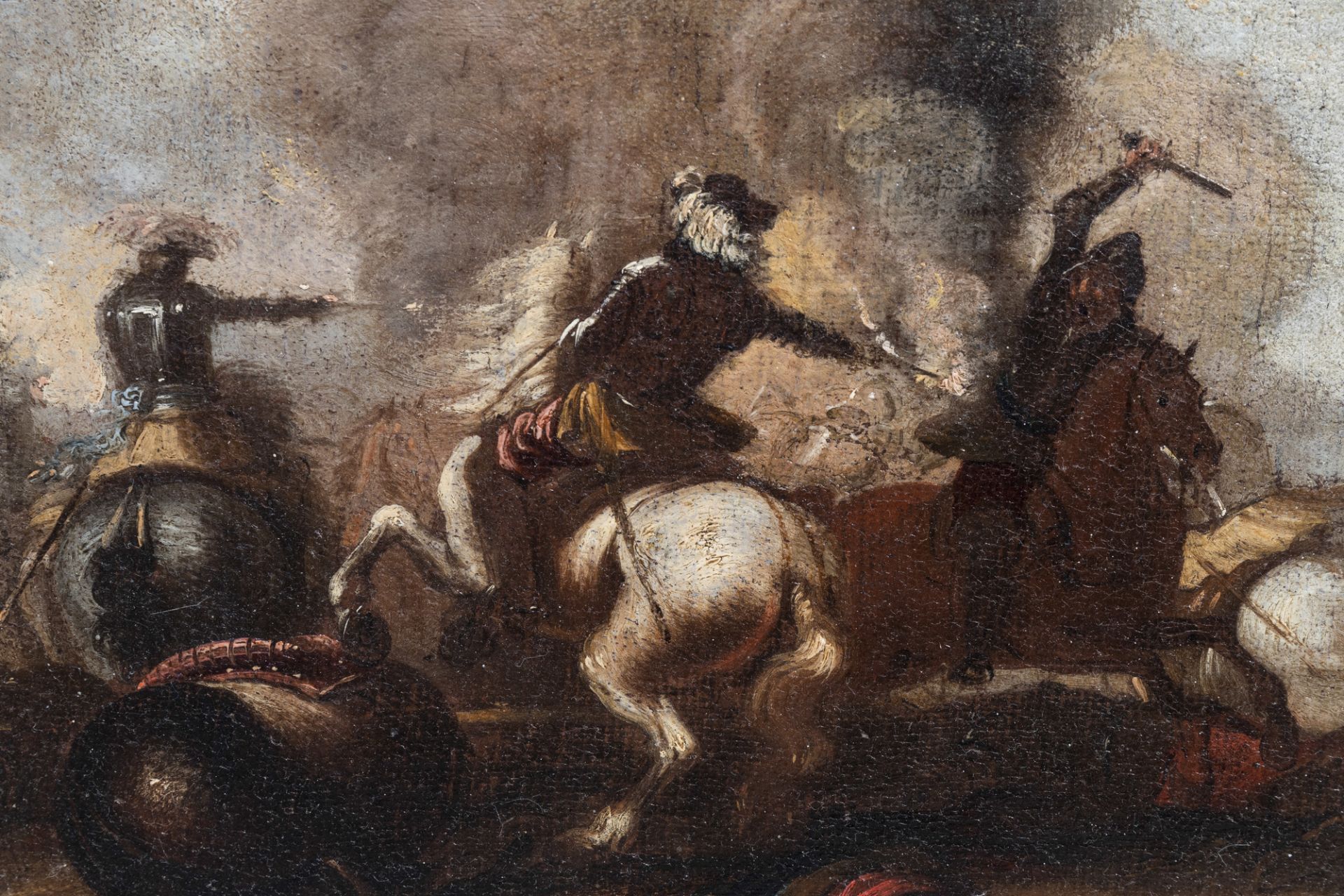 Italian school: The battlefield, oil on canvas, 17th C. - Image 4 of 5