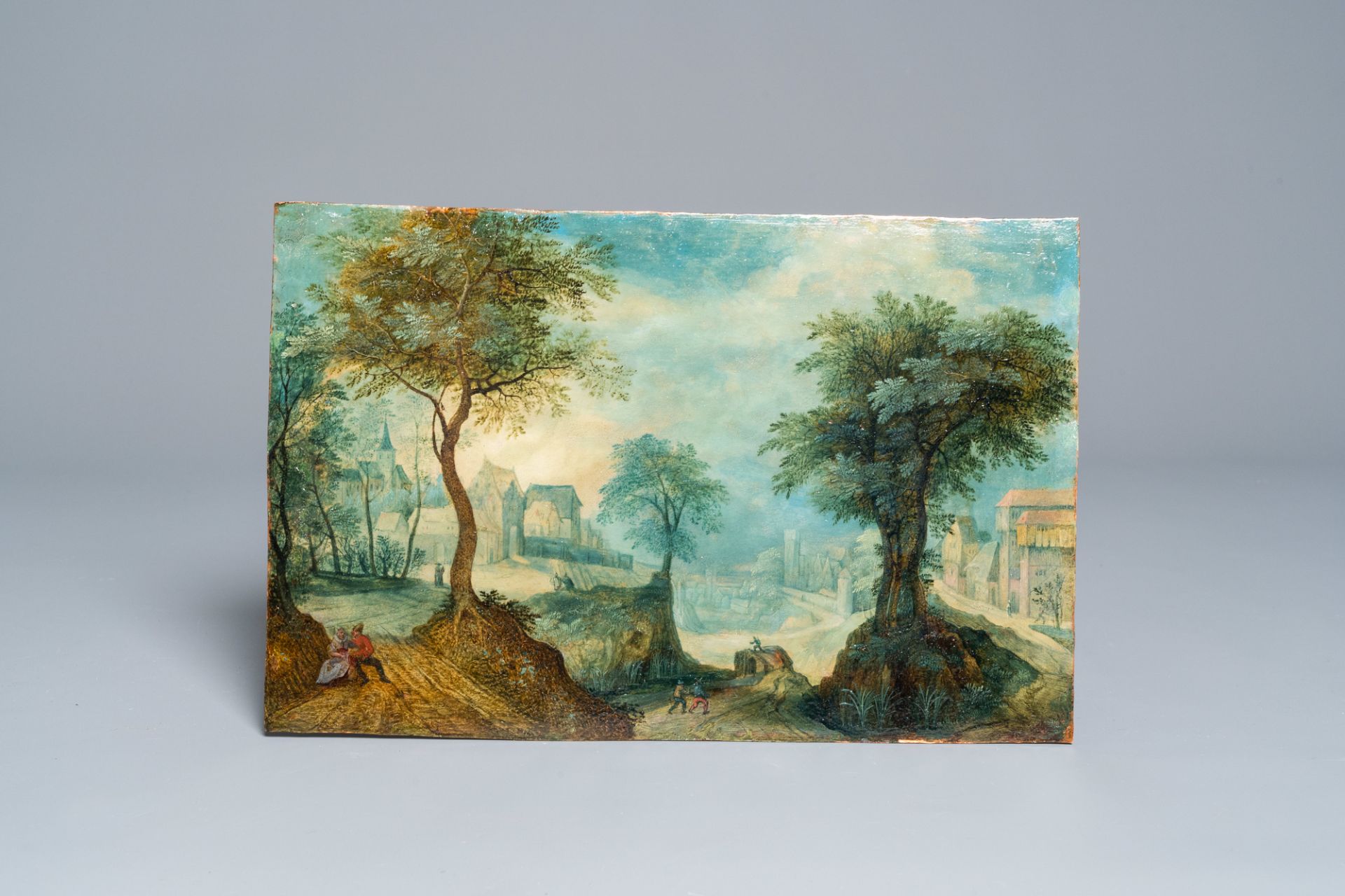 Attributed to Anton Mirou (1578-1621/1627): An animated village landscape, oil on copper - Image 2 of 9