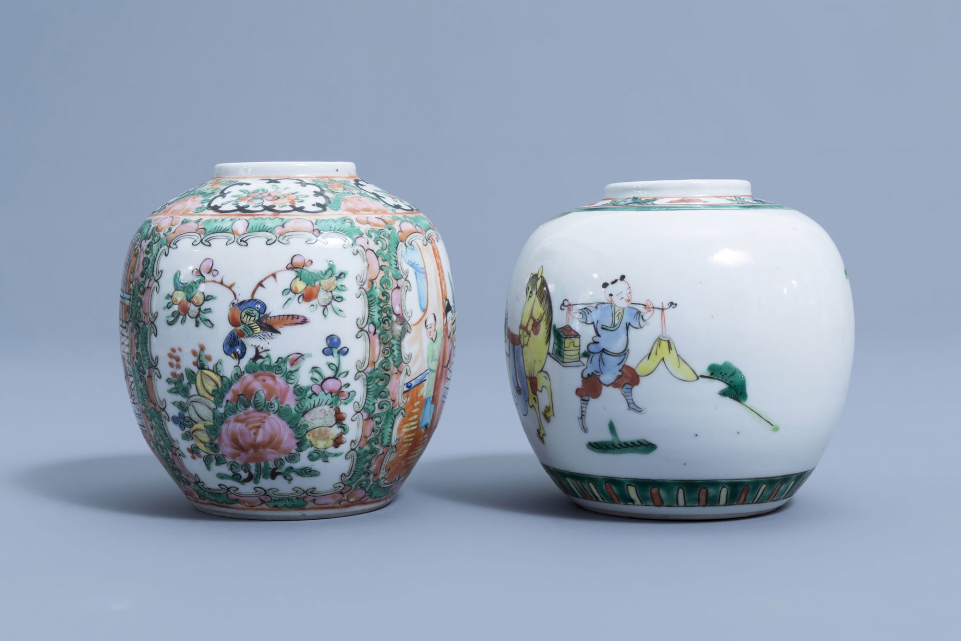 Seven various Chinese famille rose, famille verte, blue and white jars, 19th/20th C. - Image 13 of 25