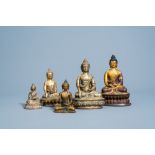 Five bronze figures of Buddha, China and Southeast Asia, 19th/20th C.
