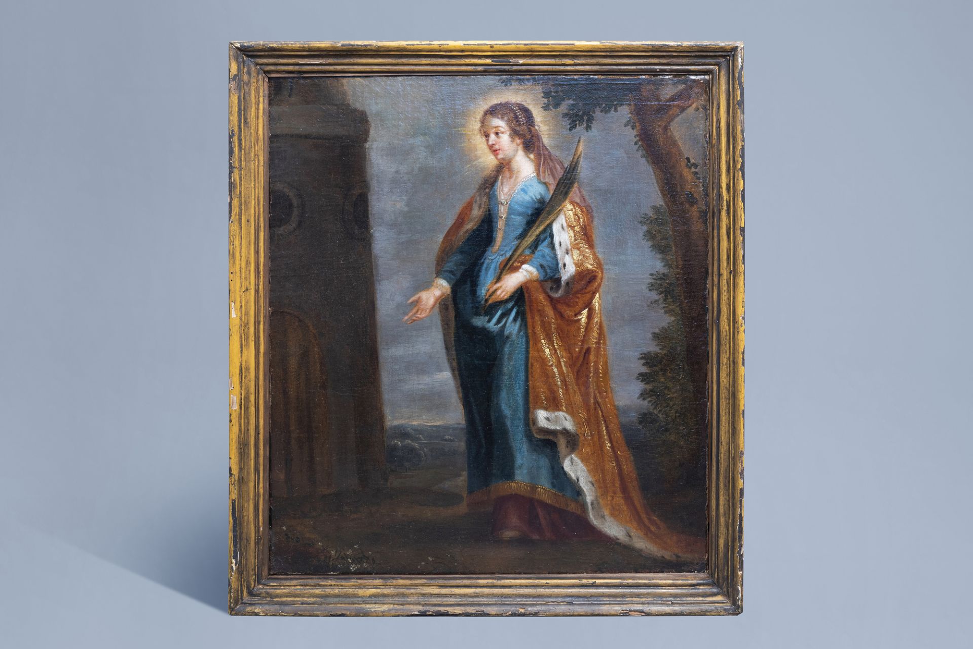 Flemish school: Saint Barbara, oil on canvas, 17th C. - Image 2 of 5