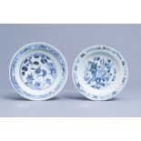 Two Chinese blue and white plates with a mythical creature, Ming