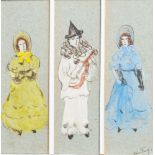 Alice Frey (1895-1981): Two ladies and Pierrot, mixed media on paper