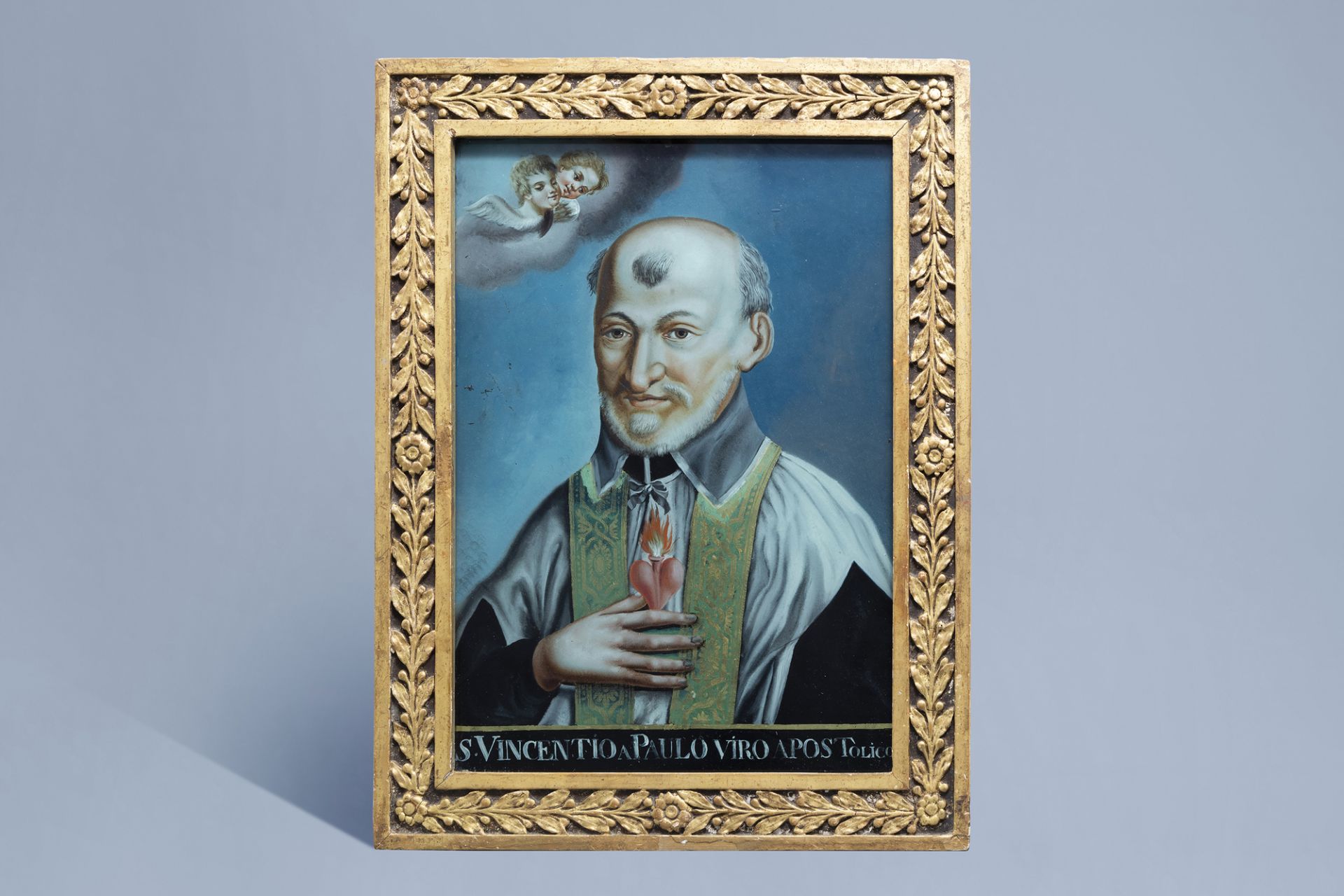 Swiss school, Franz Josef Jenny (18th/19th C.): 'S. Vincentio a Paulo viro Apostolico', reverse glas - Bild 2 aus 7