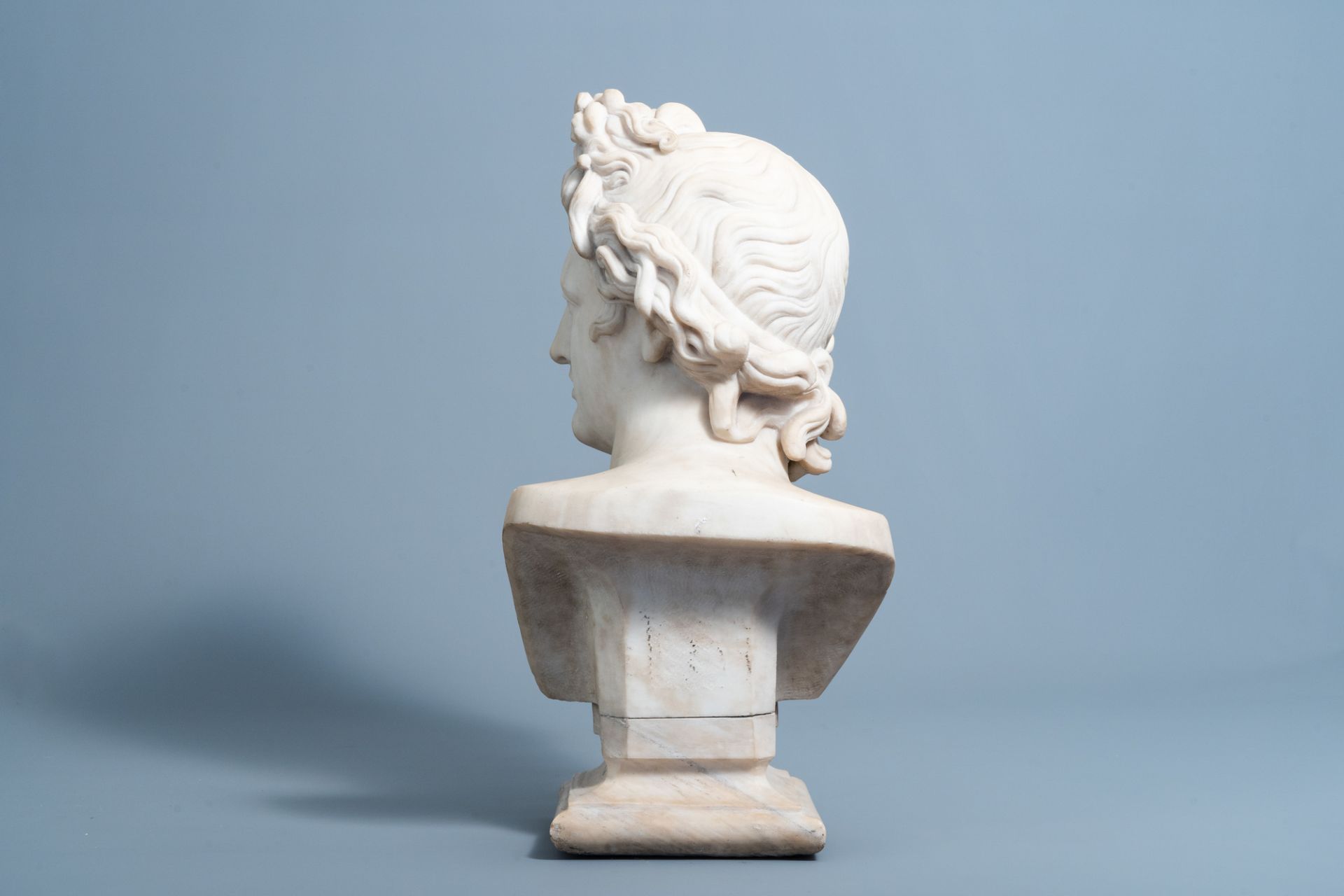 Italian school, after the antique: Bust of the Apollo Belvedere, white marble, ca. 1800 - Image 4 of 9