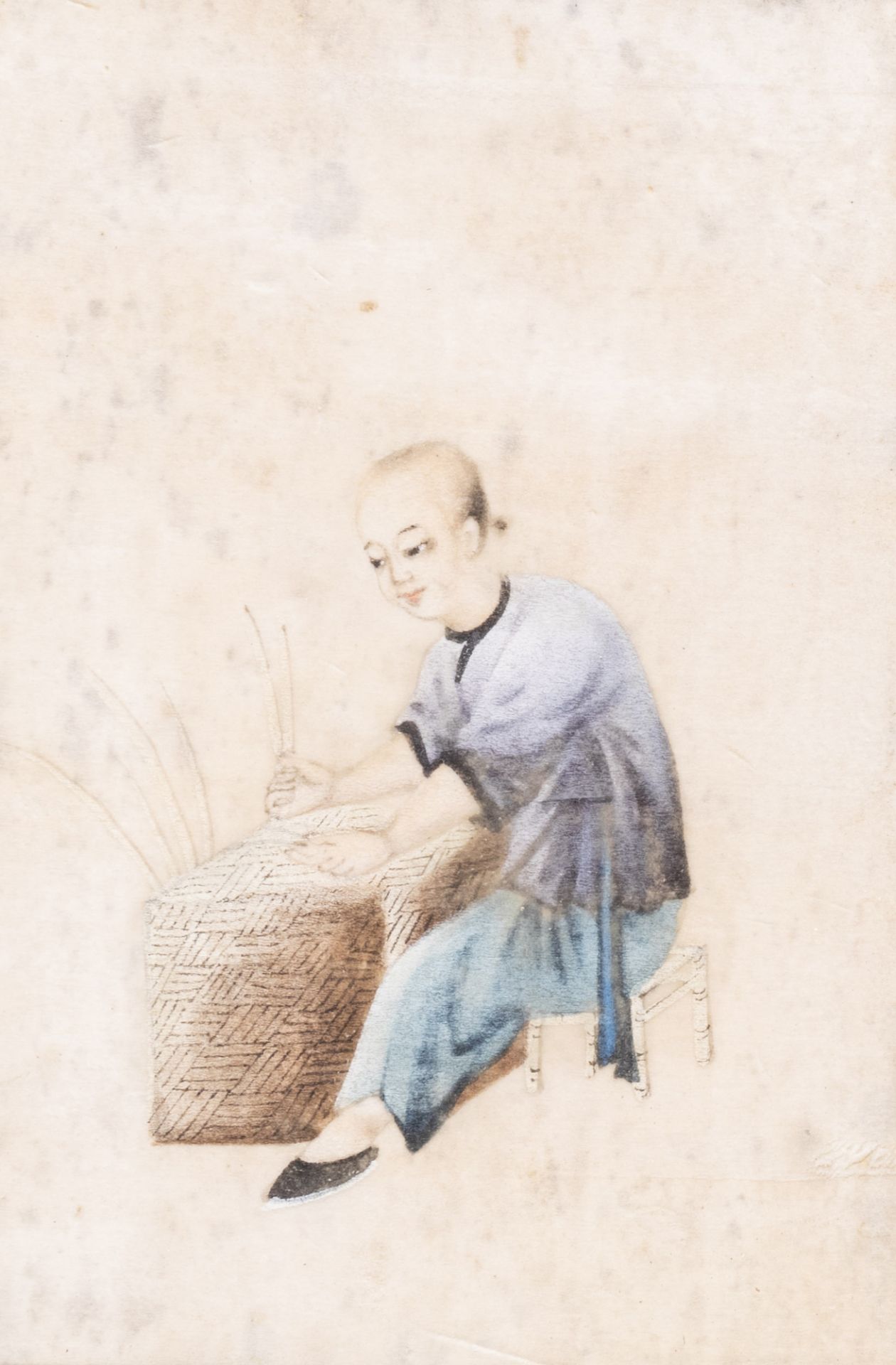 Chinese school, ink and colours on pith paper, 19th C.: Eight works depicting the tea production - Image 9 of 20