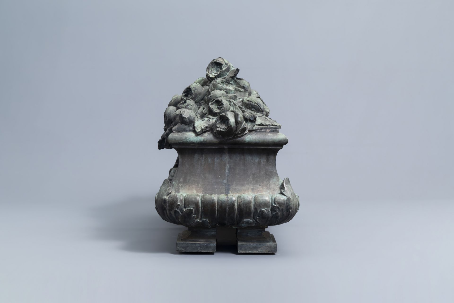 Jean Rabiant (19th/20th C.): A patinated metal garden ornament with floral design - Image 5 of 8