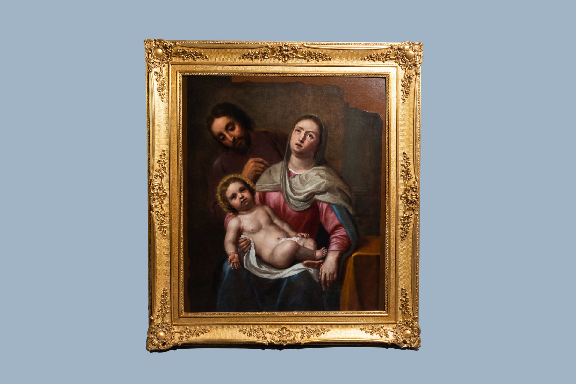 European school: Saint Family, oil on canvas, 18th C. - Image 2 of 3