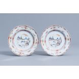 A pair of Chinese verte-Imari 'landscape' plates, Kangxi