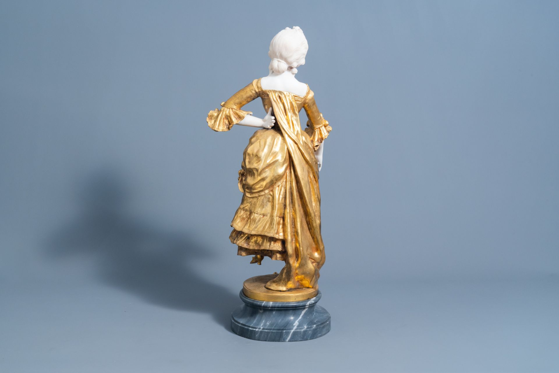 Affortunato Gory (act. 1895/1925): A dancing lady with a flower in her hand, marble and gilt bronze, - Image 5 of 11