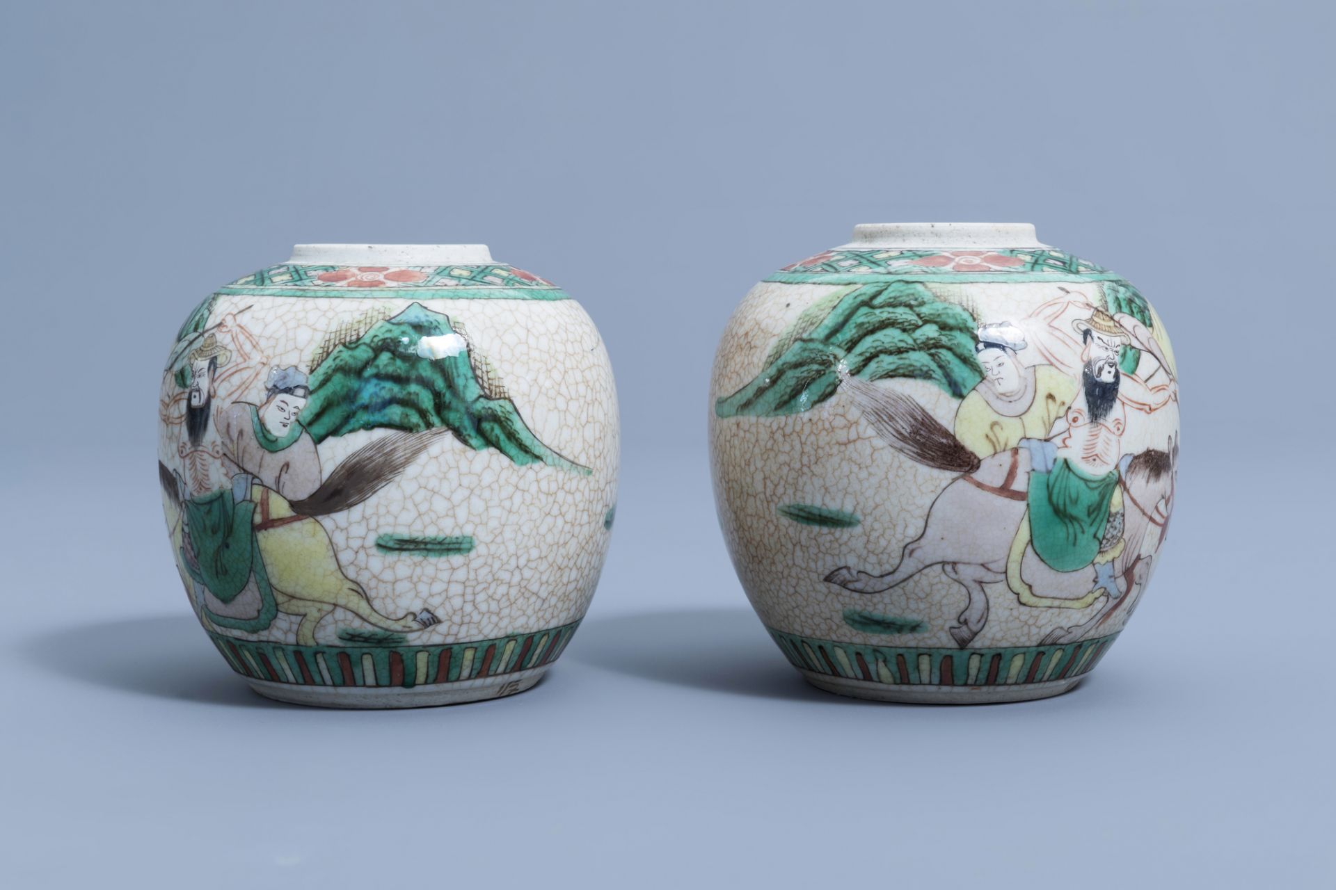 Seven various Chinese famille rose, famille verte, blue and white jars, 19th/20th C. - Image 4 of 25