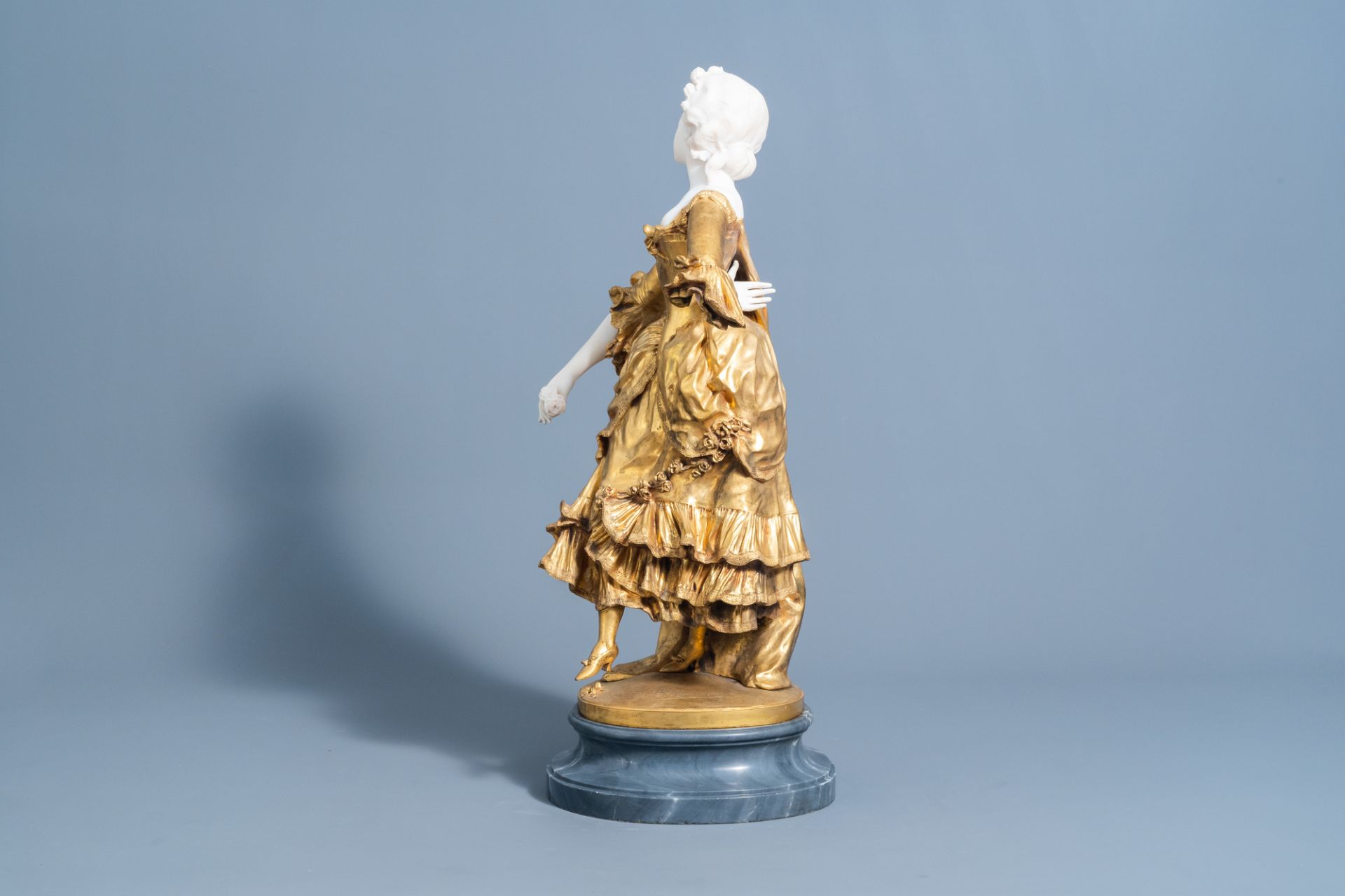 Affortunato Gory (act. 1895/1925): A dancing lady with a flower in her hand, marble and gilt bronze, - Image 4 of 11