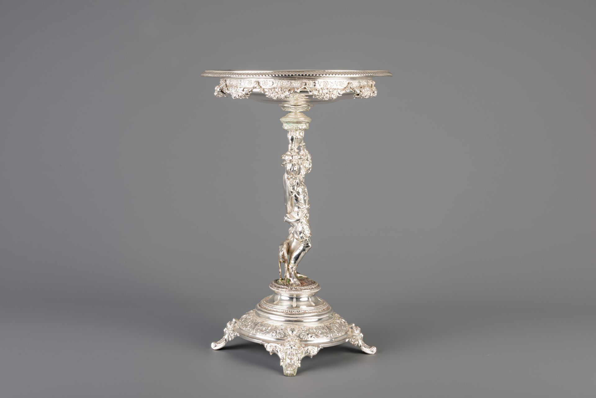 A German silver figural centrepiece with a nobleman and a greyhound during the hunt, 800/000, 19th C - Image 4 of 7