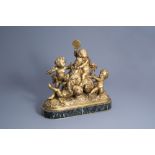 Albert-Ernest Carrier-Belleuse (1824-1887): Four putti making merry, gilt bronze on a vert de mer ma