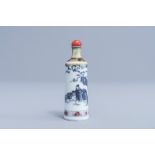 A Chinese blue and white 'peach bloom' glazed snuff bottle, ruyi mark, 19th C.