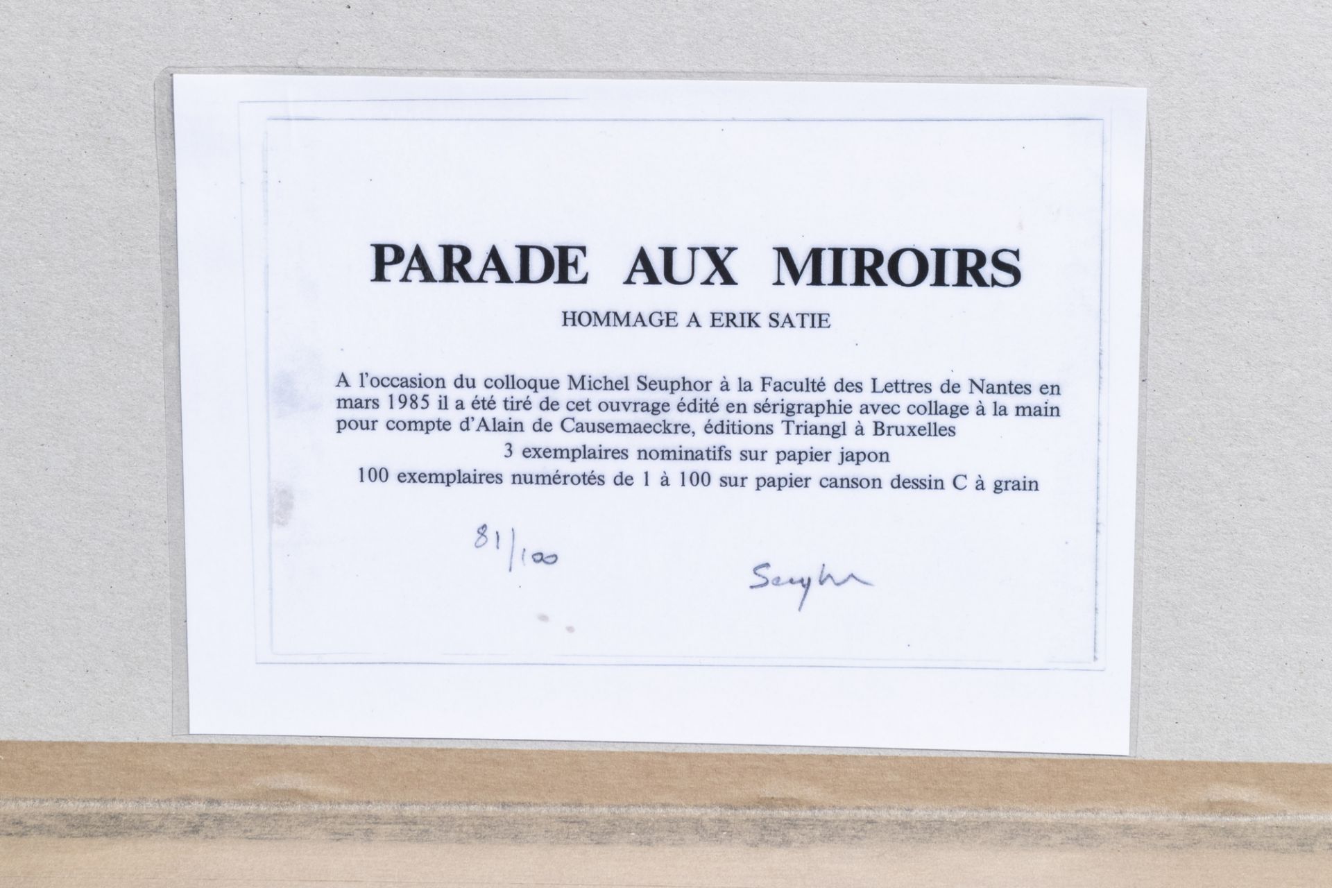 Michel Seuphor (1901-1999): 'Parade aux miroirs - Hommage a Erik Satie', serigraph, ed. 81/100, date - Image 5 of 5