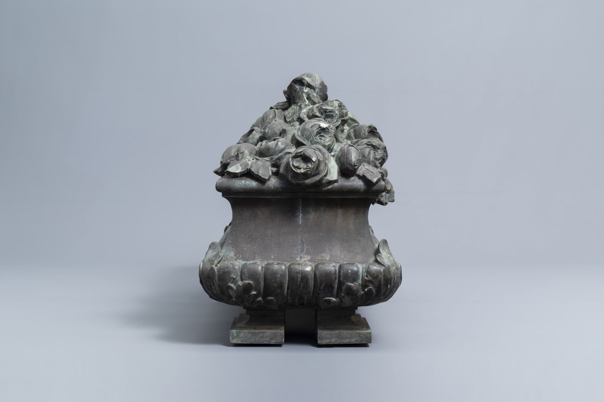 Jean Rabiant (19th/20th C.): A patinated metal garden ornament with floral design - Image 3 of 8