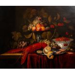 Pseudo-Simons (second half of the 17th C.): Still life with fruit, a lobster and a Wanli bowl on a t