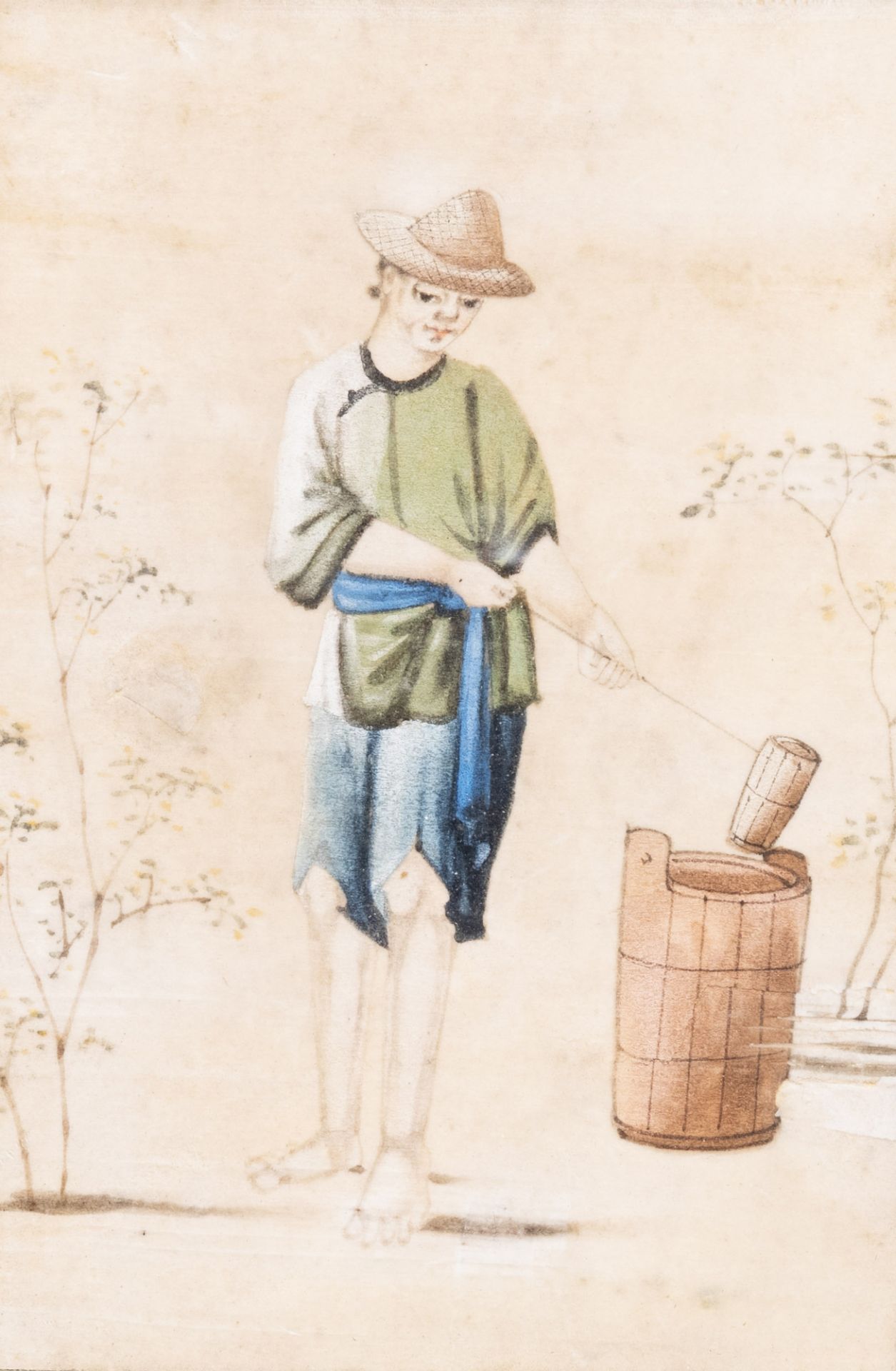 Chinese school, ink and colours on pith paper, 19th C.: Eight works depicting the tea production - Image 4 of 20