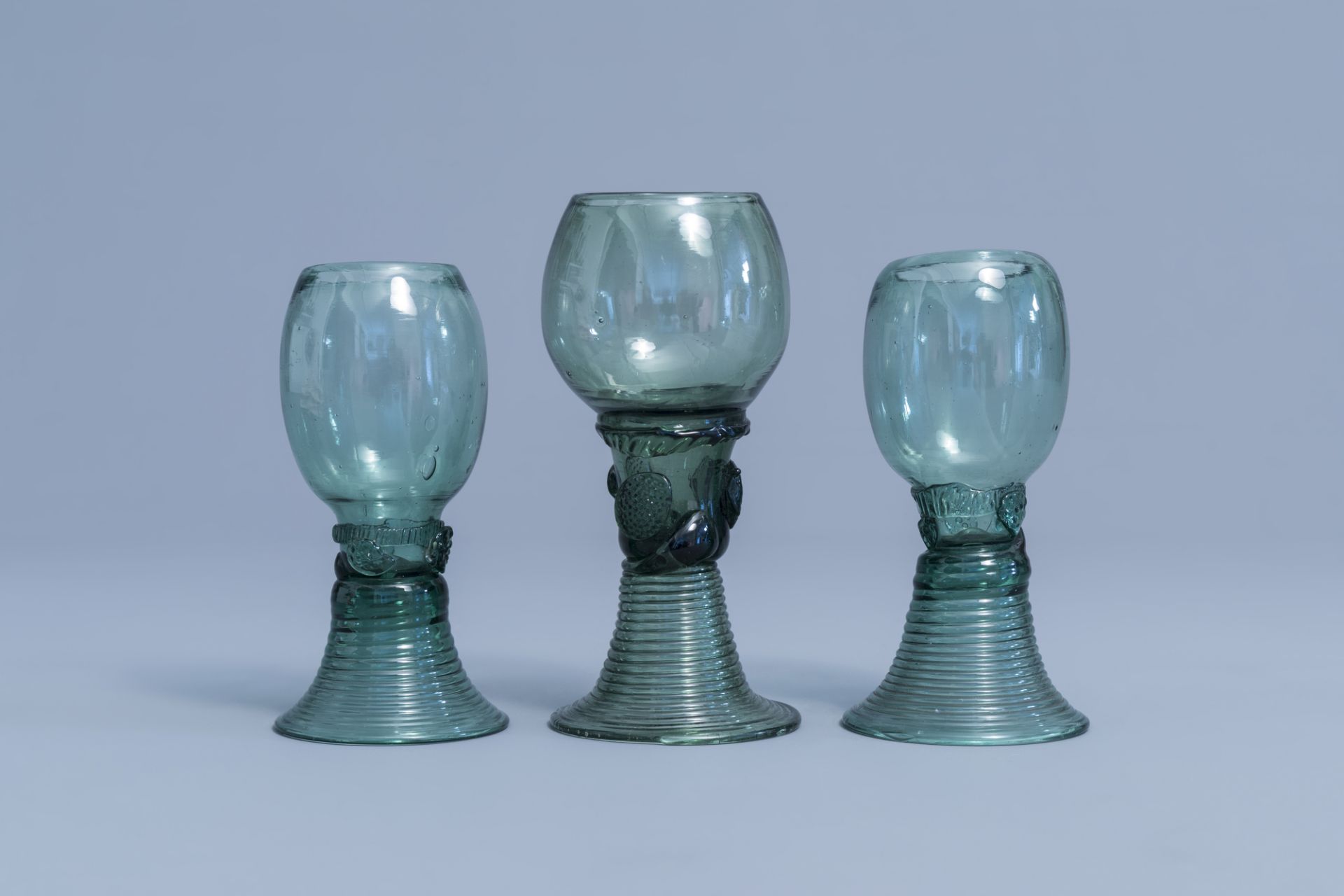 Three Dutch waldglas roemers with raspberry prunts, 18th/19th C. - Image 2 of 7