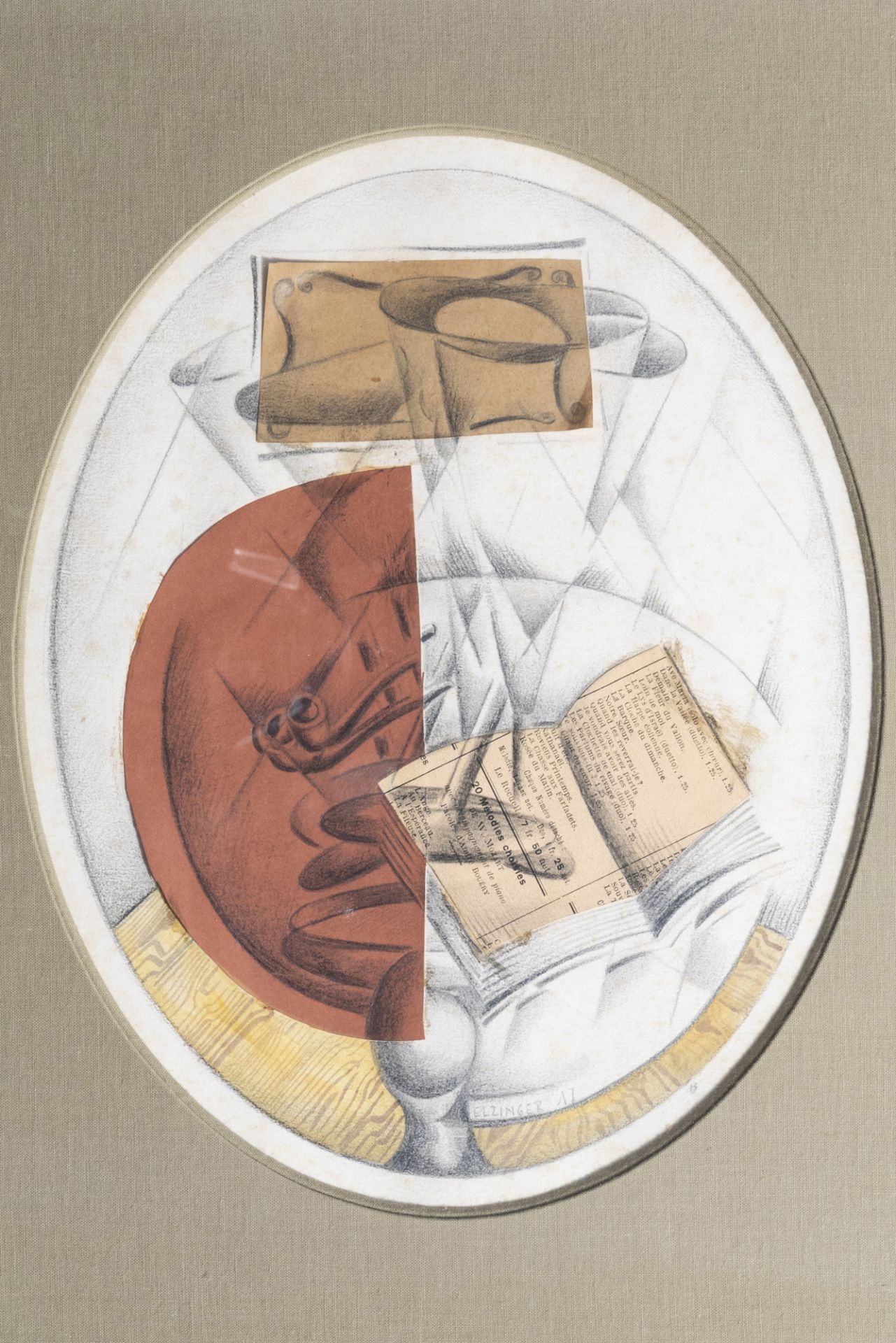 Elzinger (19th/20th C.): Still life, collage and mixed media on paper, dated (19)17